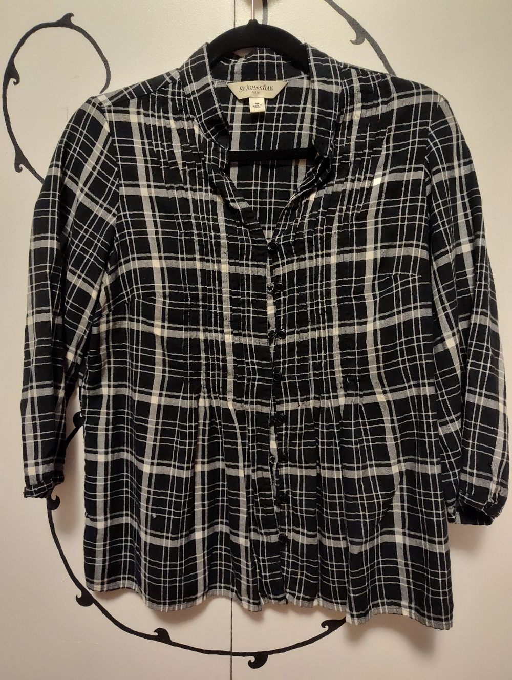 Blue and Gray Plaid Button-up Blouse
